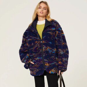 R13 Navy Blue Swirl Oversized Fleece Jacket Size XS